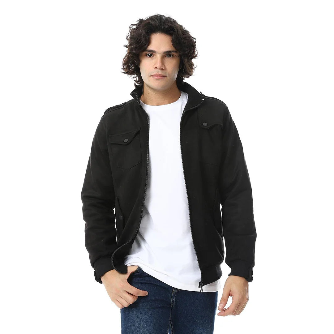 Men's Chamois Jacket with Front Pockets - Black