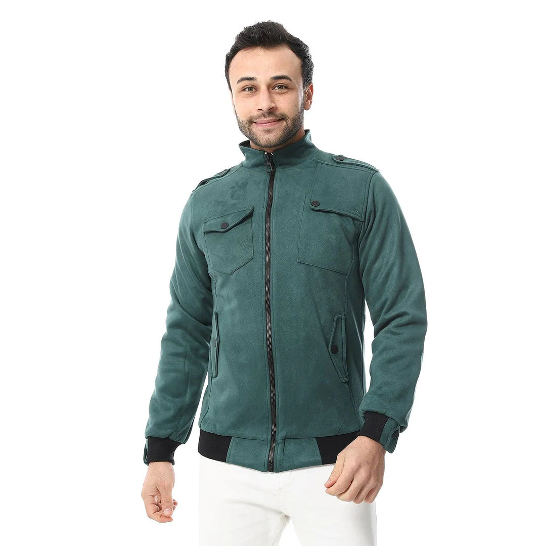 Men's Chamois Jacket with Front Pockets - Dark Green